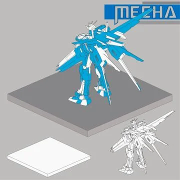 Isometric Combat robot. High quality battle robot isolated on white backgroun Stock Illustration