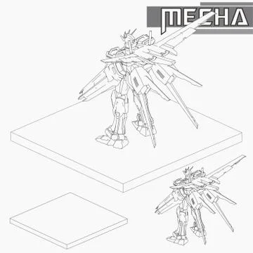 Isometric Combat robot. High quality battle robot isolated on white backgroun Stock Illustration