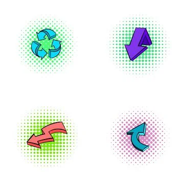 Isometric comic pop art arrows and recycle symbol pack Illustrazione stock
