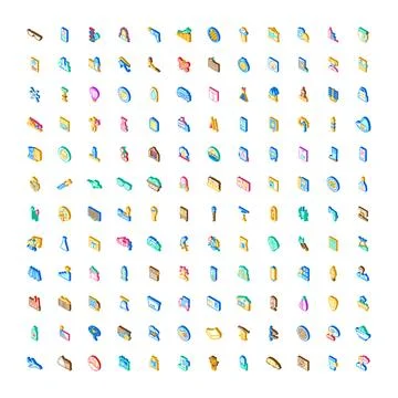 Isometric common objects collection displaying diverse basic icons Stock Illustration
