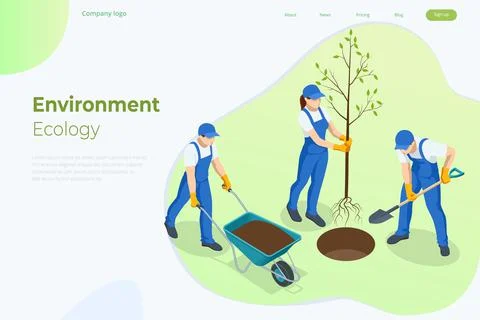 Isometric Community Work Day. Environment Protection Concept. Group Volunteer Stock Illustration