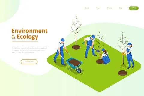 Isometric Community Work Day. Environment Protection Concept. Group Volunteer Stock Illustration