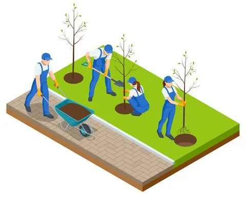 Isometric Community Work Day. Environment Protection Concept. Group Volunteer Stock Illustration