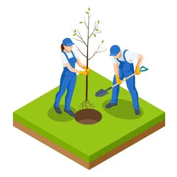Isometric Community Work Day. Environment Protection Concept. Group Volunteer Stock Illustration