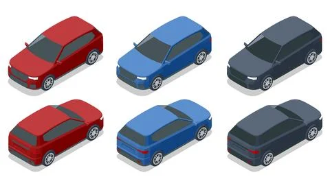 Isometric Compact crossover, SUV, 5-door station wagon car. Template vector Stock Illustration
