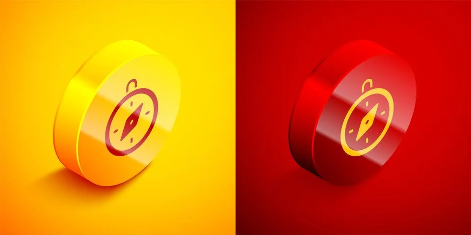Isometric Compass icon isolated on orange and red background. Windrose Stock Illustration