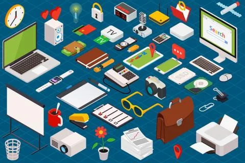 Isometric composition of computer technology. Stock Illustration