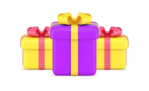 Isometric composition three wrapped festive gift boxes decorated by bow rib.. イラスト素材