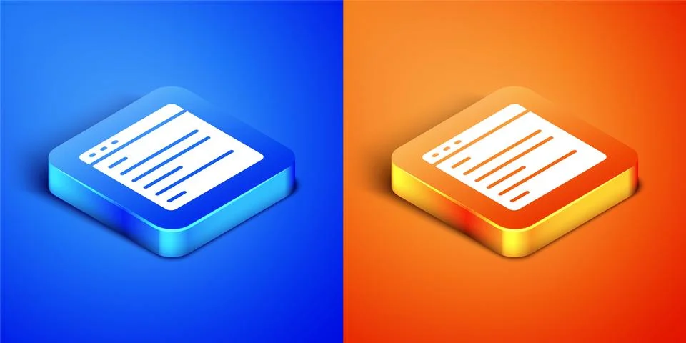 Isometric Computer api interface icon isolated on blue and orange background Stock Illustration