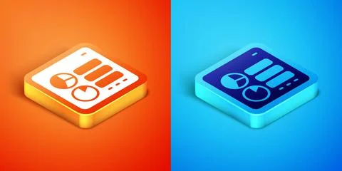 Isometric Computer api interface icon isolated on orange and blue background イラスト素材