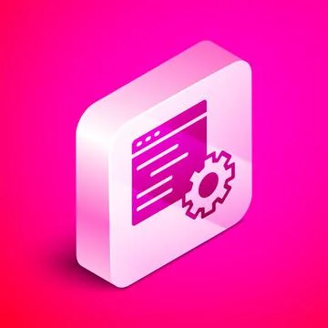 Isometric Computer api interface icon isolated on pink background. Application 스톡 일러스트