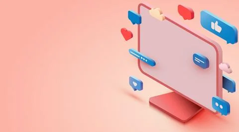 Isometric computer with chat bubbles. 스톡 일러스트