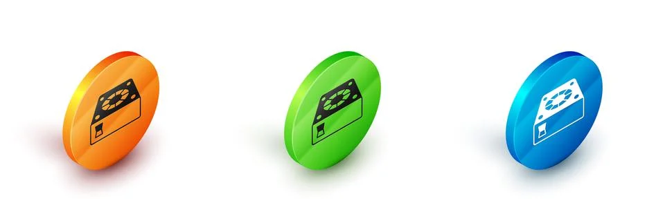 Isometric Computer cooler icon isolated on white background. PC hardware fan Illustrazione stock