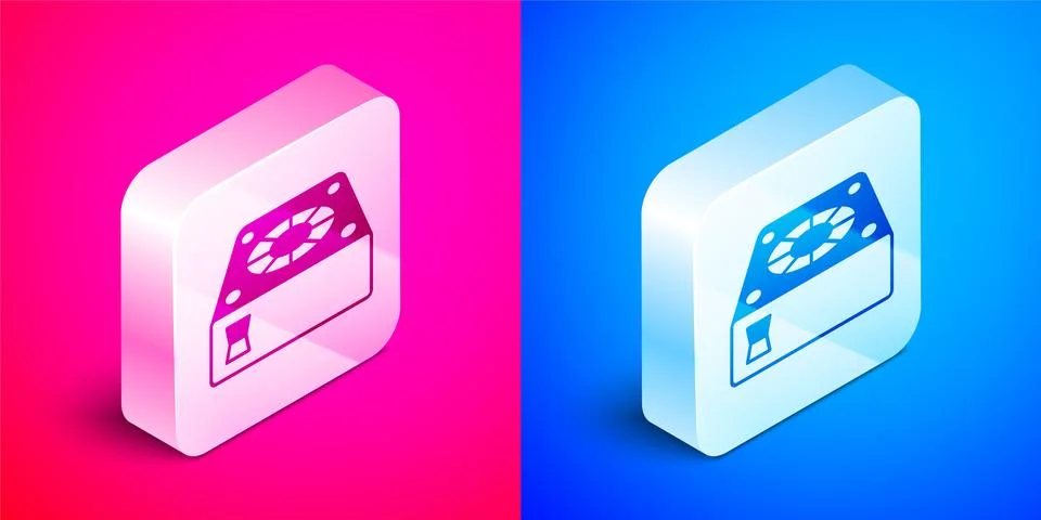Isometric Computer cooler icon isolated on pink and blue background. PC hardware 스톡 일러스트