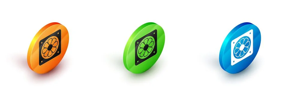 Isometric Computer cooler icon isolated on white background. PC hardware fan. Stockillustratie