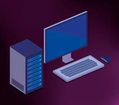 Isometric computer desktop digital technology Stock Illustration