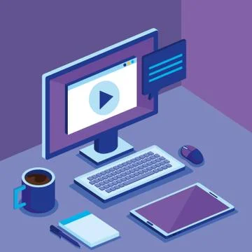 Isometric computer desktop digital technology Stock Illustration