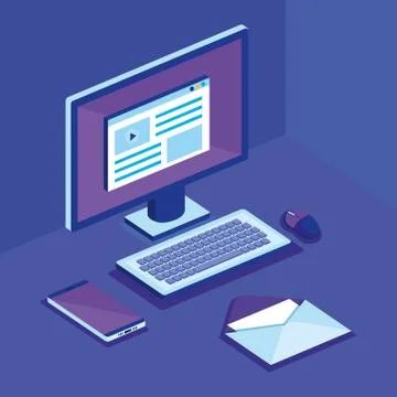 Isometric computer desktop digital technology Stock Illustration