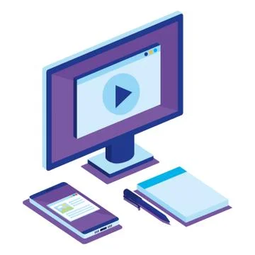 Isometric computer desktop digital technology Illustrazione stock