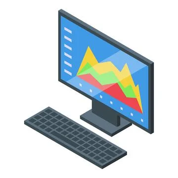 Isometric computer display with data analysis graphs Stock Illustration