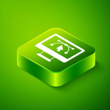Isometric Computer display with vector design program icon isolated on isol.. Stock Illustration