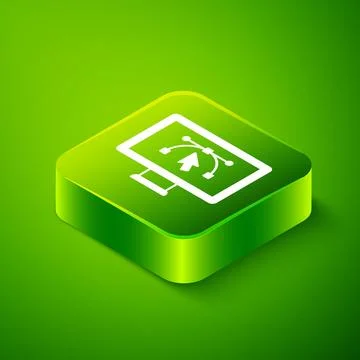 Isometric Computer display with vector design program icon isolated on isol.. Illustrazione stock
