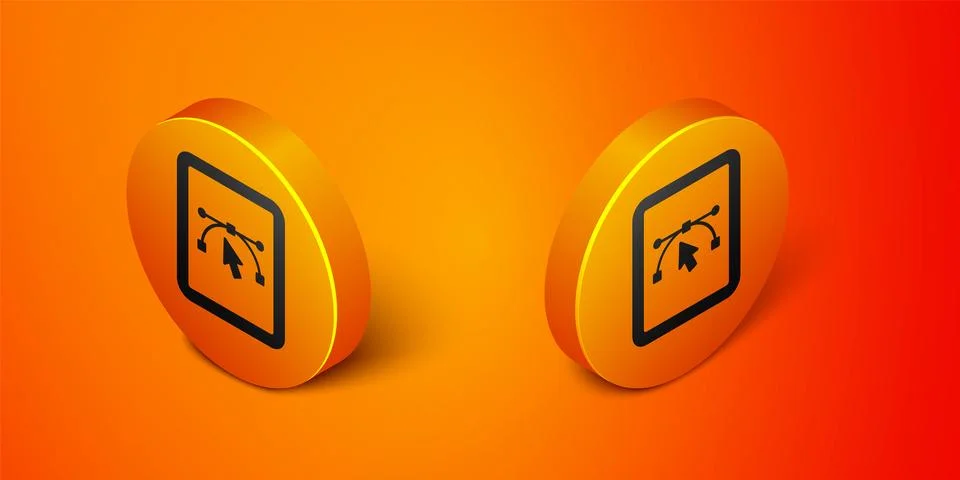 Isometric Computer display with vector design program icon isolated on isol.. Stock Illustration