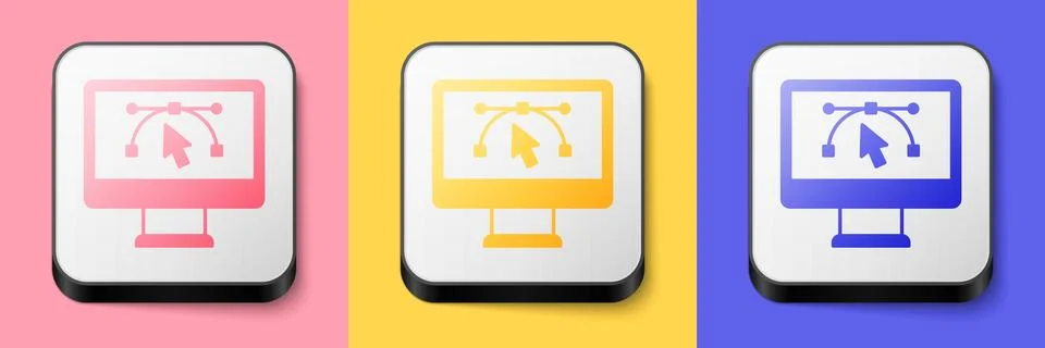 Isometric Computer display with vector design program icon isolated on isol.. 库存插图