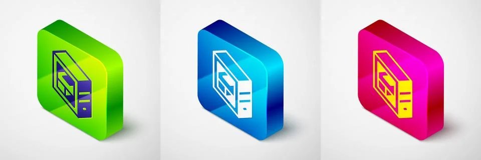 Isometric Computer icon isolated on grey background. PC component sign. Squ.. Stock-Illustration