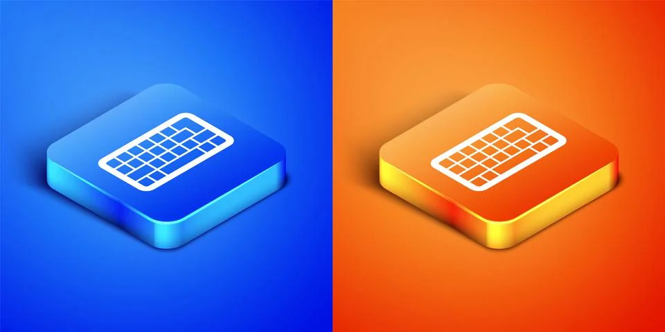 Isometric Computer keyboard icon isolated on blue and orange background. PC Stockillustratie
