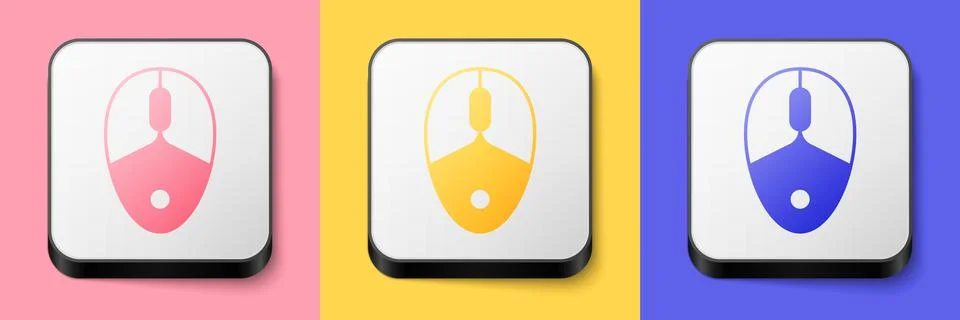 Isometric Computer mouse gaming icon isolated on pink, yellow and blue Stock Illustration