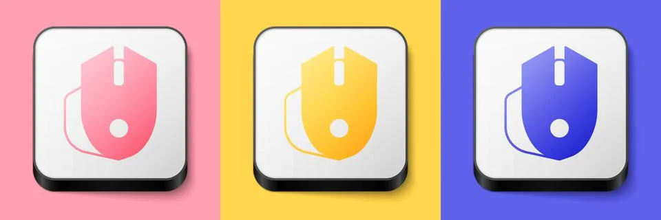 Isometric Computer mouse gaming icon isolated on pink, yellow and blue Stock Illustration