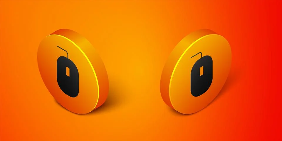 Isometric Computer mouse gaming icon isolated on orange background. Optical with Stock Illustration