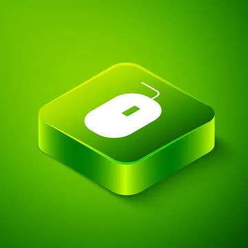 Isometric Computer mouse gaming icon isolated on green background. Optical with Stock Illustration