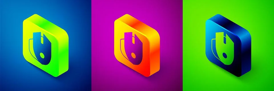 Isometric Computer mouse gaming icon isolated on blue, purple and green Stock Illustration