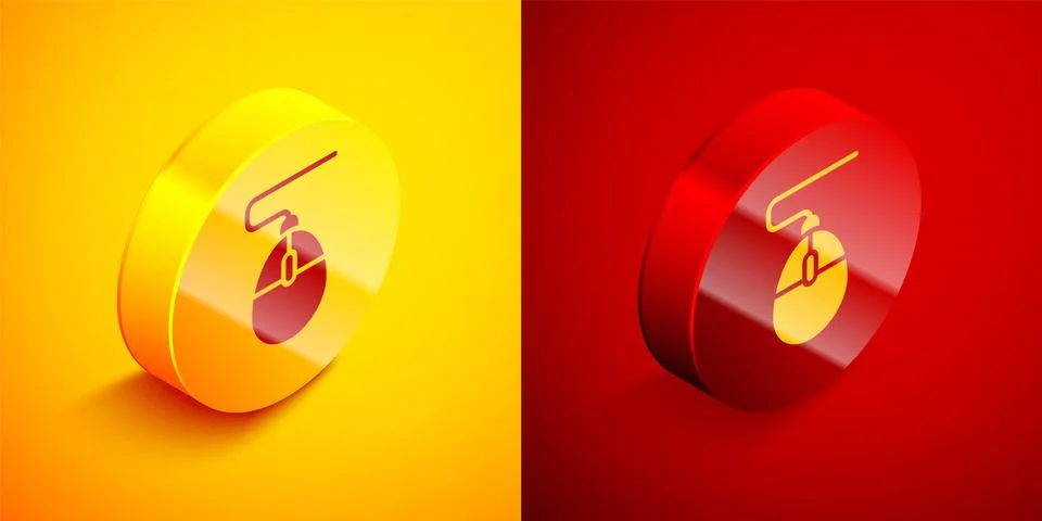 Isometric Computer mouse gaming icon isolated on orange and red background Stock Illustration