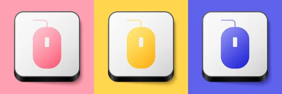 Isometric Computer mouse gaming icon isolated on pink, yellow and blue 스톡 일러스트