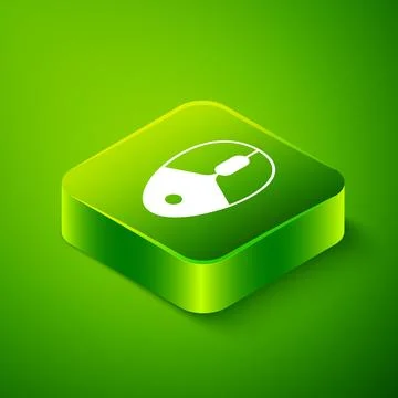 Isometric Computer mouse gaming icon isolated on green background. Optical with Stock Illustration