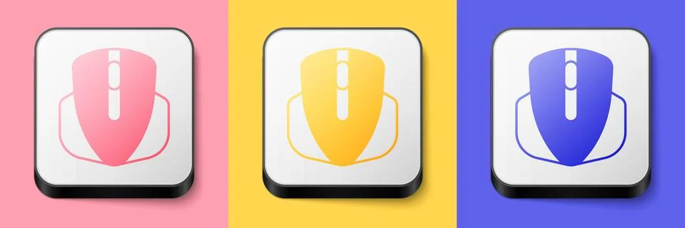 Isometric Computer mouse gaming icon isolated on pink, yellow and blue Stock Illustration