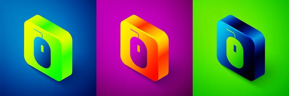 Isometric Computer mouse gaming icon isolated on blue, purple and green Stock Illustration