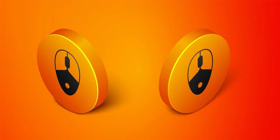 Isometric Computer mouse gaming icon isolated on orange background. Optical with Stock Illustration