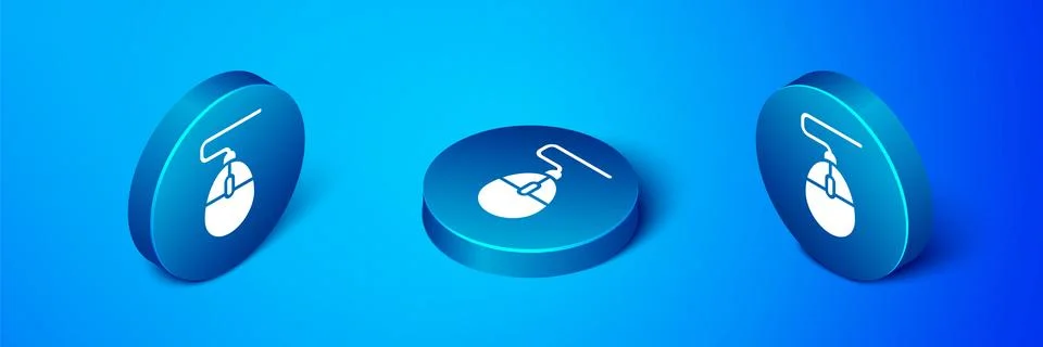 Isometric Computer mouse gaming icon isolated on blue background. Optical w.. Stock Illustration
