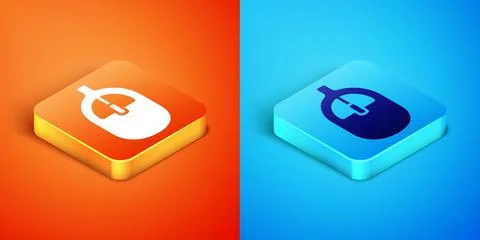 Isometric Computer mouse icon isolated on orange and blue background. Optical Stock Illustration