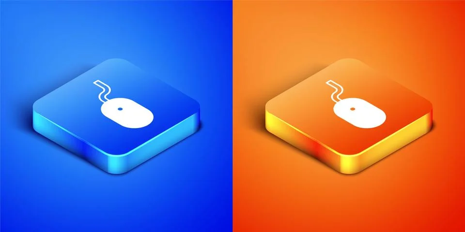 Isometric Computer mouse icon isolated on blue and orange background. Optical Stock Illustration