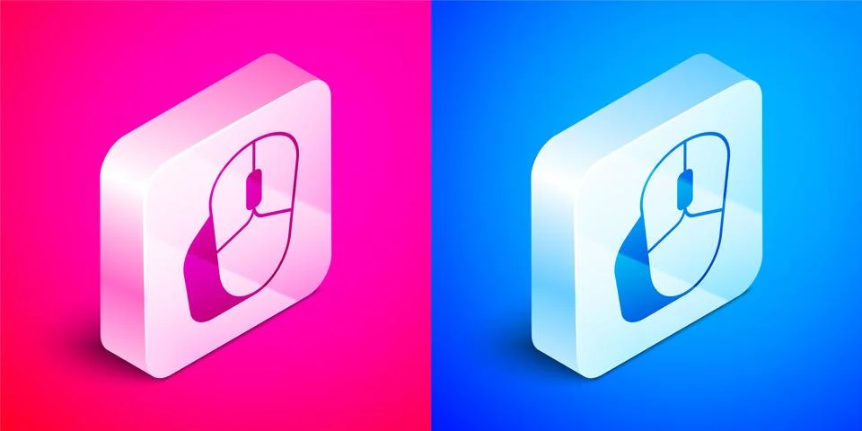 Isometric Computer mouse icon isolated on pink and blue background. Optical with Stock Illustration