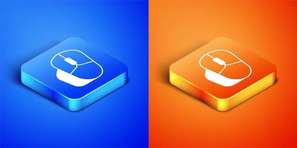 Isometric Computer mouse icon isolated on blue and orange background. Optical Stock Illustration