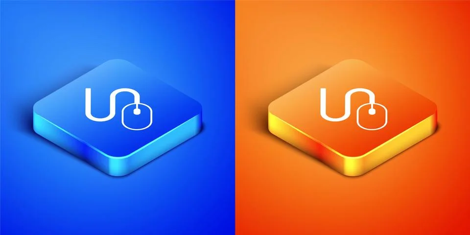 Isometric Computer mouse icon isolated on blue and orange background. Optical 스톡 일러스트