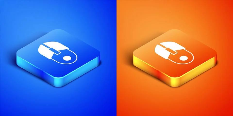 Isometric Computer mouse icon isolated on blue and orange background. Optical Stock Illustration
