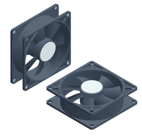 Isometric computer PC chassis, CPU cooler fans isolated on white background 스톡 일러스트