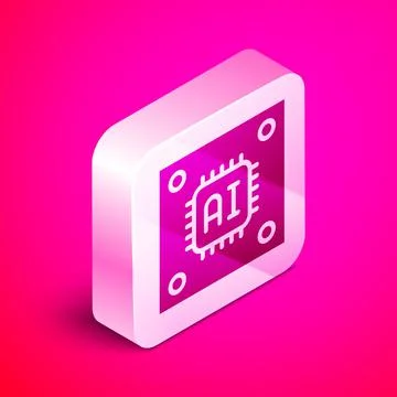 Isometric Computer processor with microcircuits CPU icon isolated on pink Stock Illustration